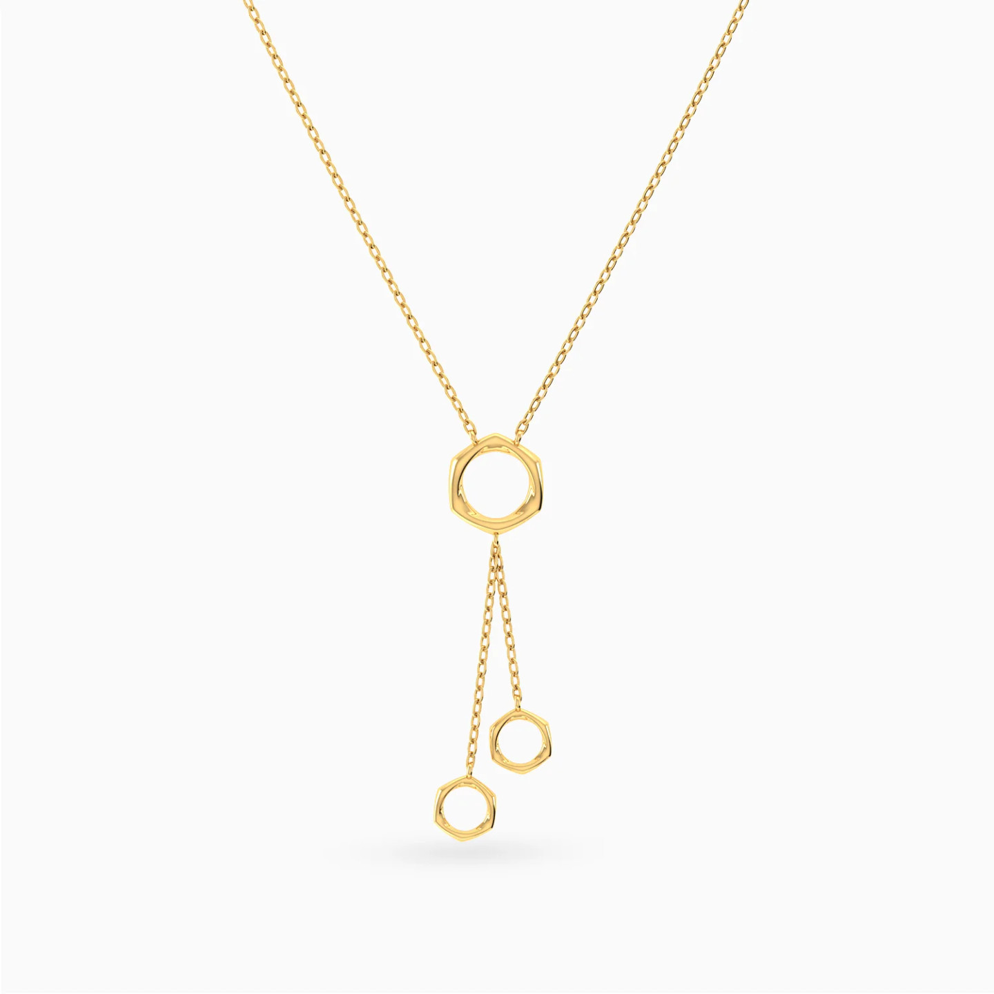 Contoured Circles Y Shaped Necklace in 18K Gold - 3 Contoured Circles Y Shaped Necklace in 18K Gold - 3