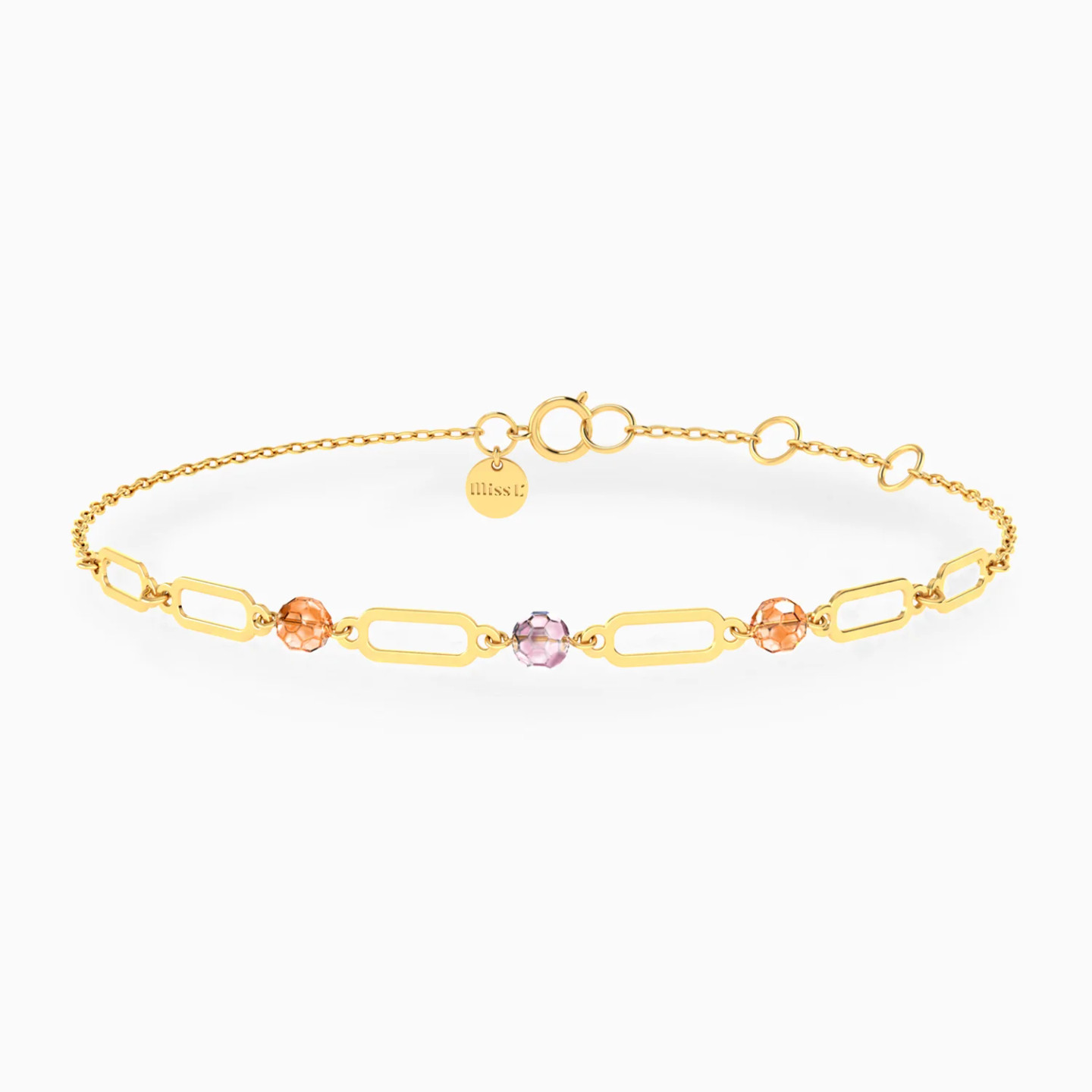Elongated Links & Colored Stones Chain Bracelet in 18K Gold Elongated Links & Colored Stones Chain Bracelet in 18K Gold