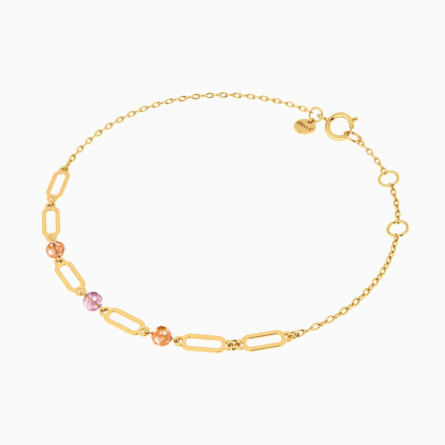 Elongated Links & Colored Stones Chain Bracelet in 18K Gold - 3 Elongated Links & Colored Stones Chain Bracelet in 18K Gold - 3