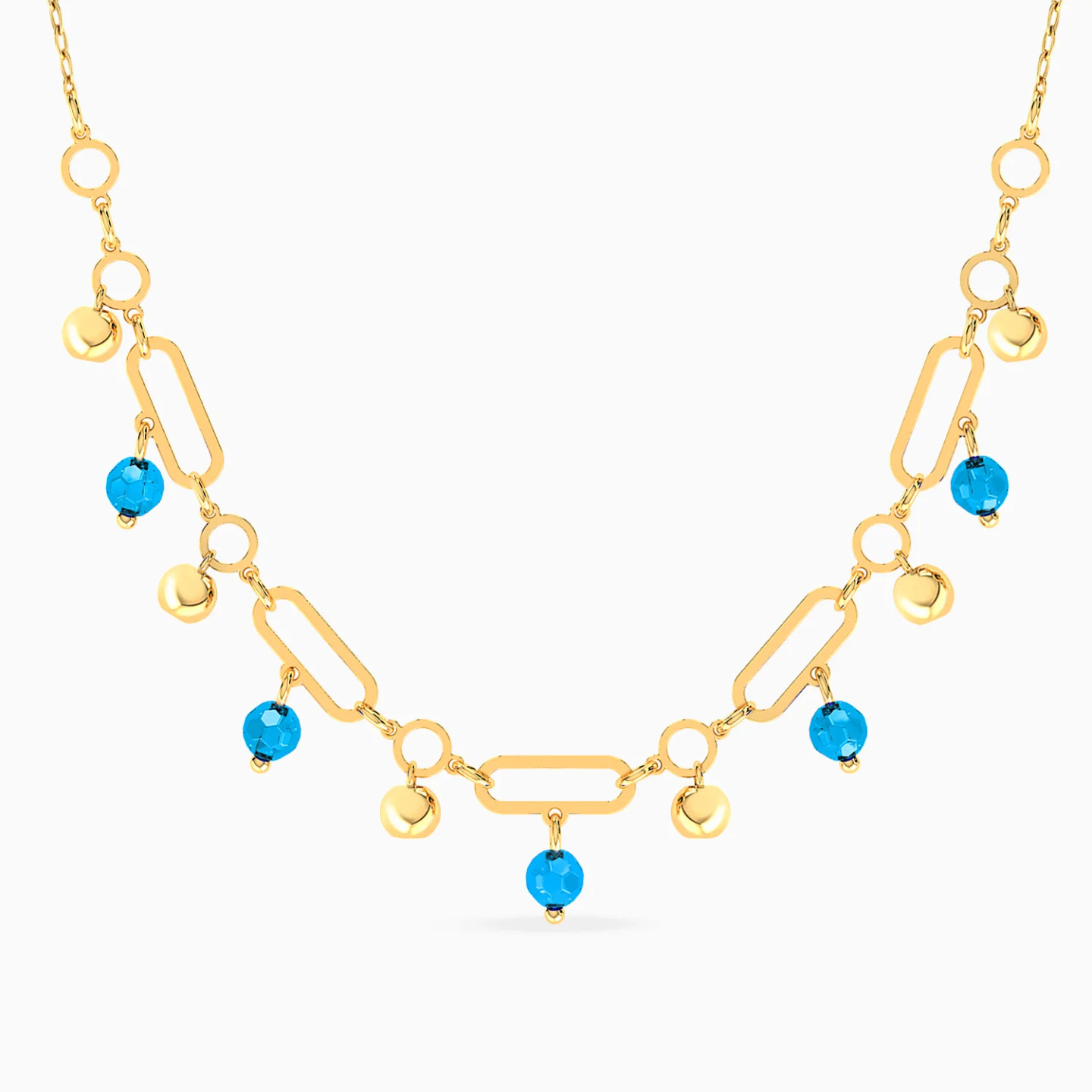 Elongated Links & Beads Blue Stones Necklace in 18K Gold Elongated Links & Beads Blue Stones Necklace in 18K Gold