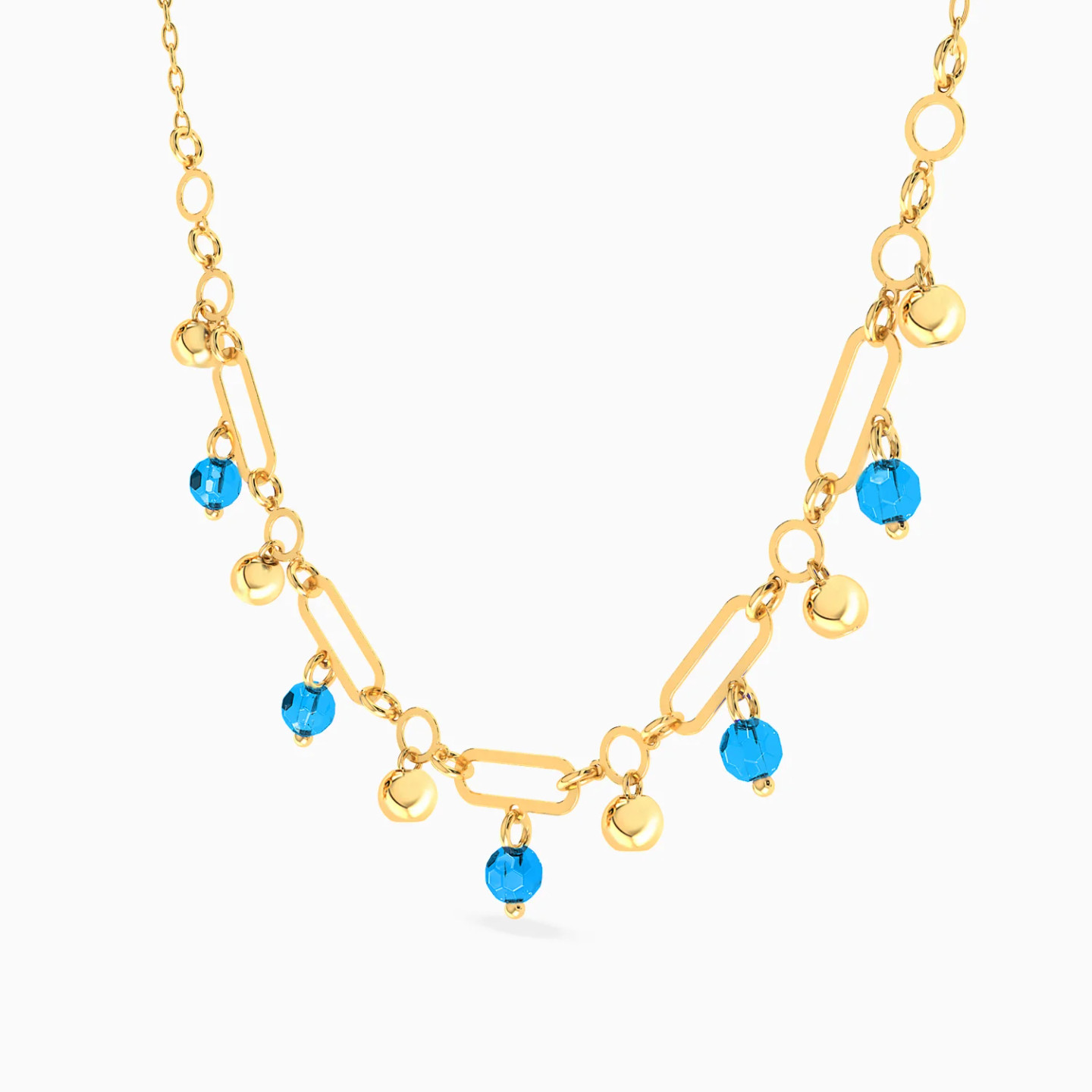 Elongated Links & Beads Blue Stones Necklace in 18K Gold - 2 Elongated Links & Beads Blue Stones Necklace in 18K Gold - 2