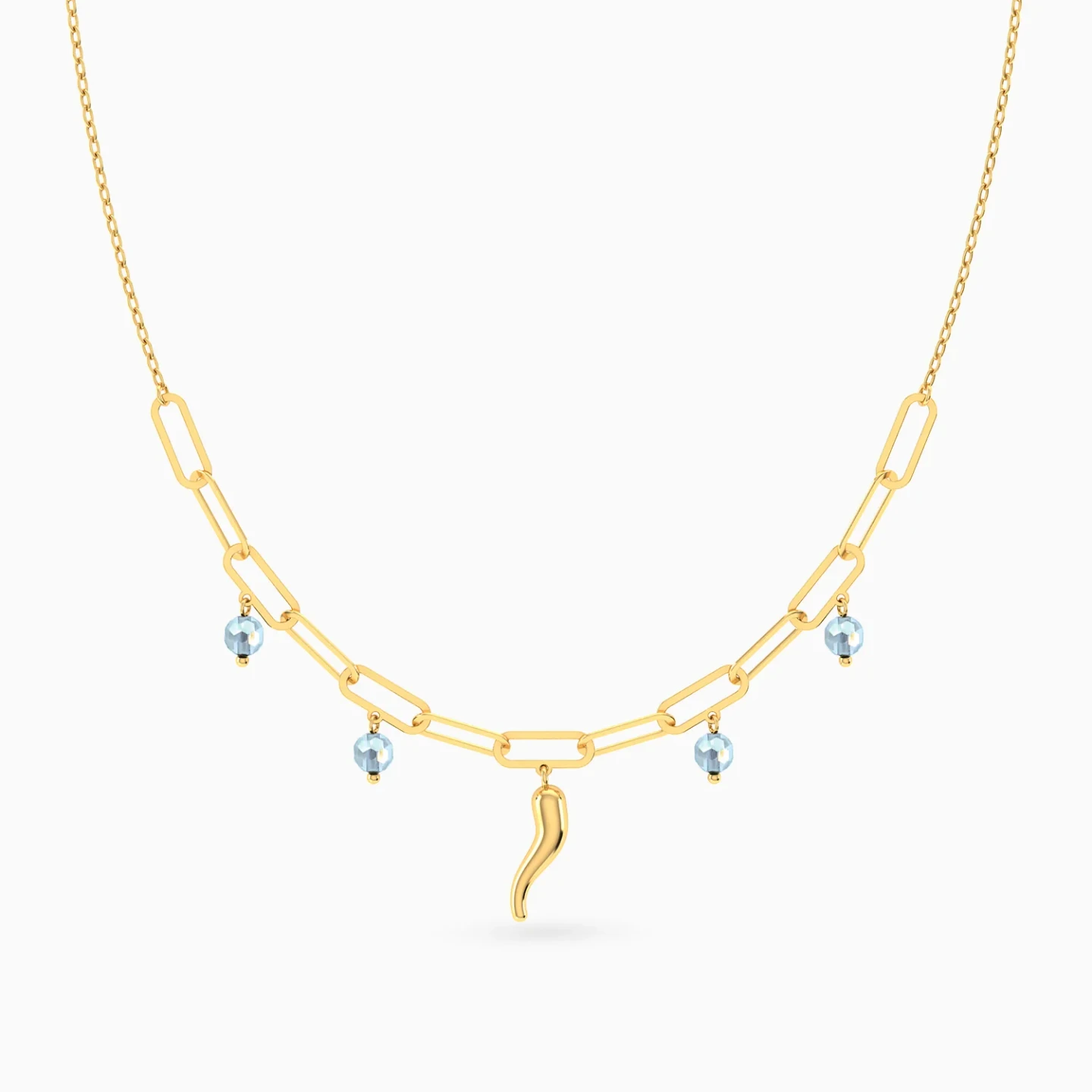 Elongated Links & Chili Blue Stones Necklace in 18K Gold Elongated Links & Chili Blue Stones Necklace in 18K Gold