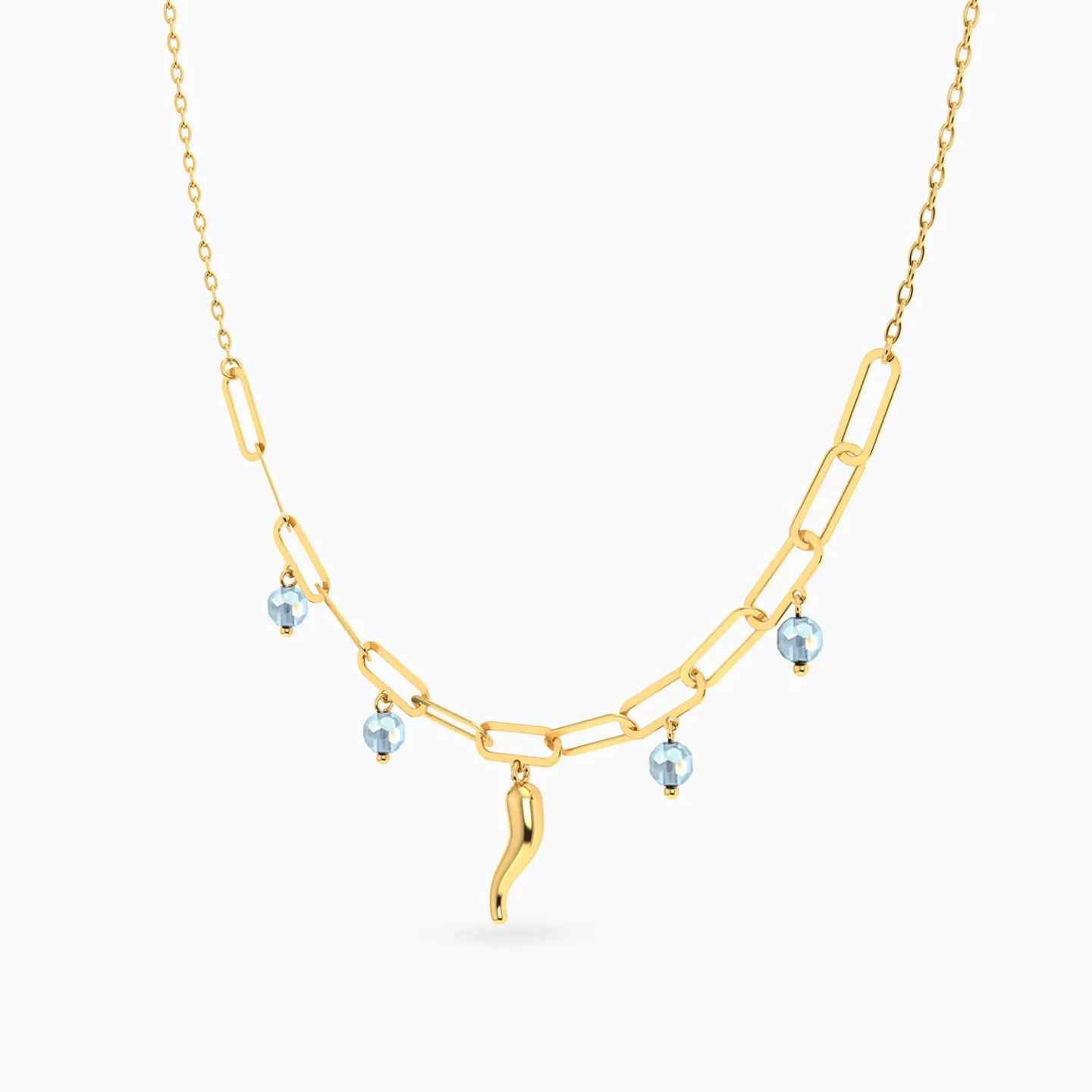 Elongated Links & Chili Blue Stones Necklace in 18K Gold - 2 Elongated Links & Chili Blue Stones Necklace in 18K Gold - 2