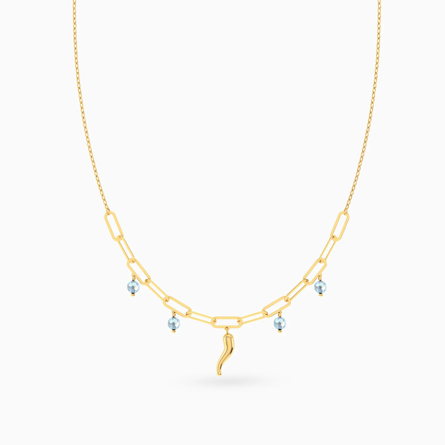 Elongated Links & Chili Blue Stones Necklace in 18K Gold - 3 Elongated Links & Chili Blue Stones Necklace in 18K Gold - 3