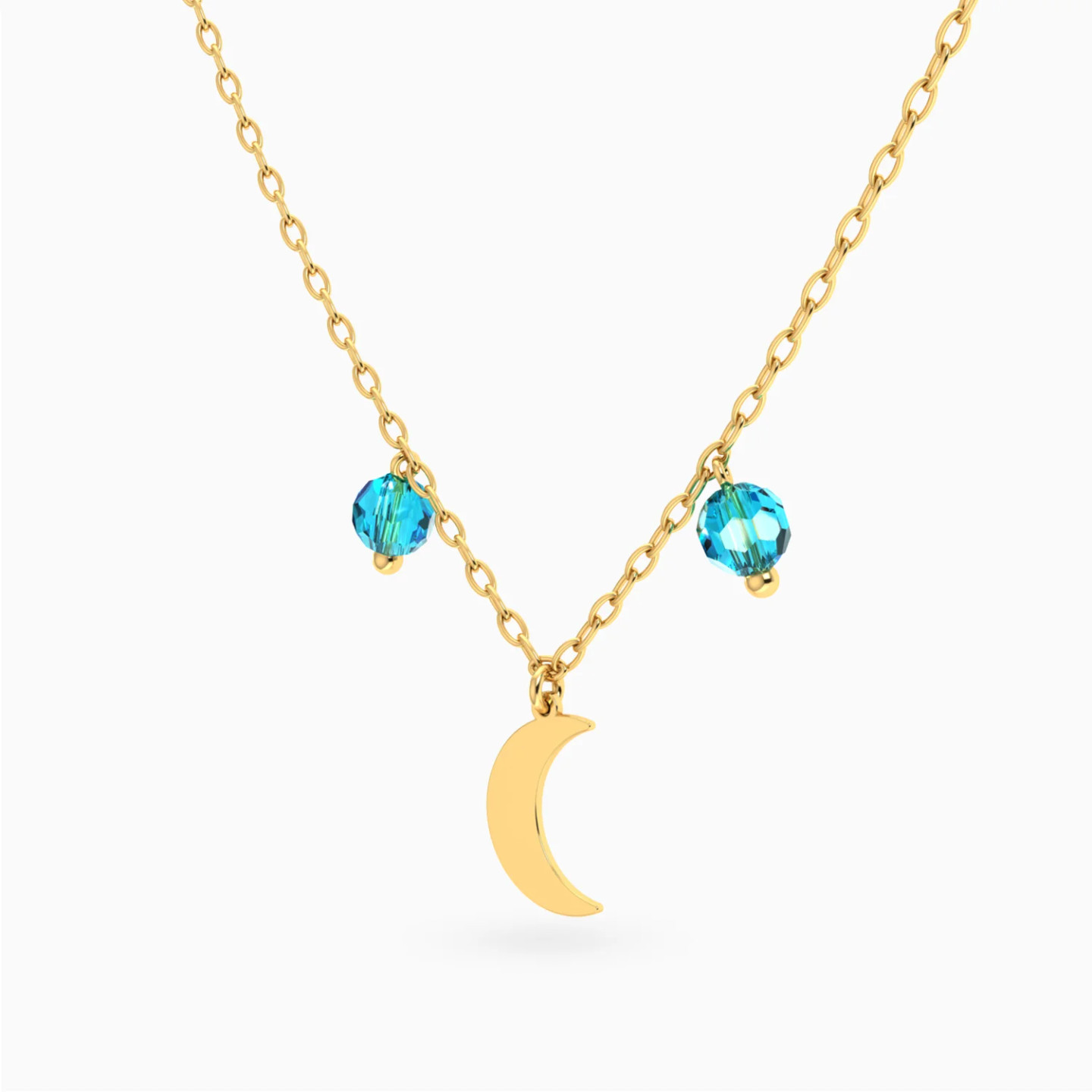 Crescent Blue Stones Necklace in 18K Gold - 2 Crescent Blue Stones Necklace in 18K Gold - 2