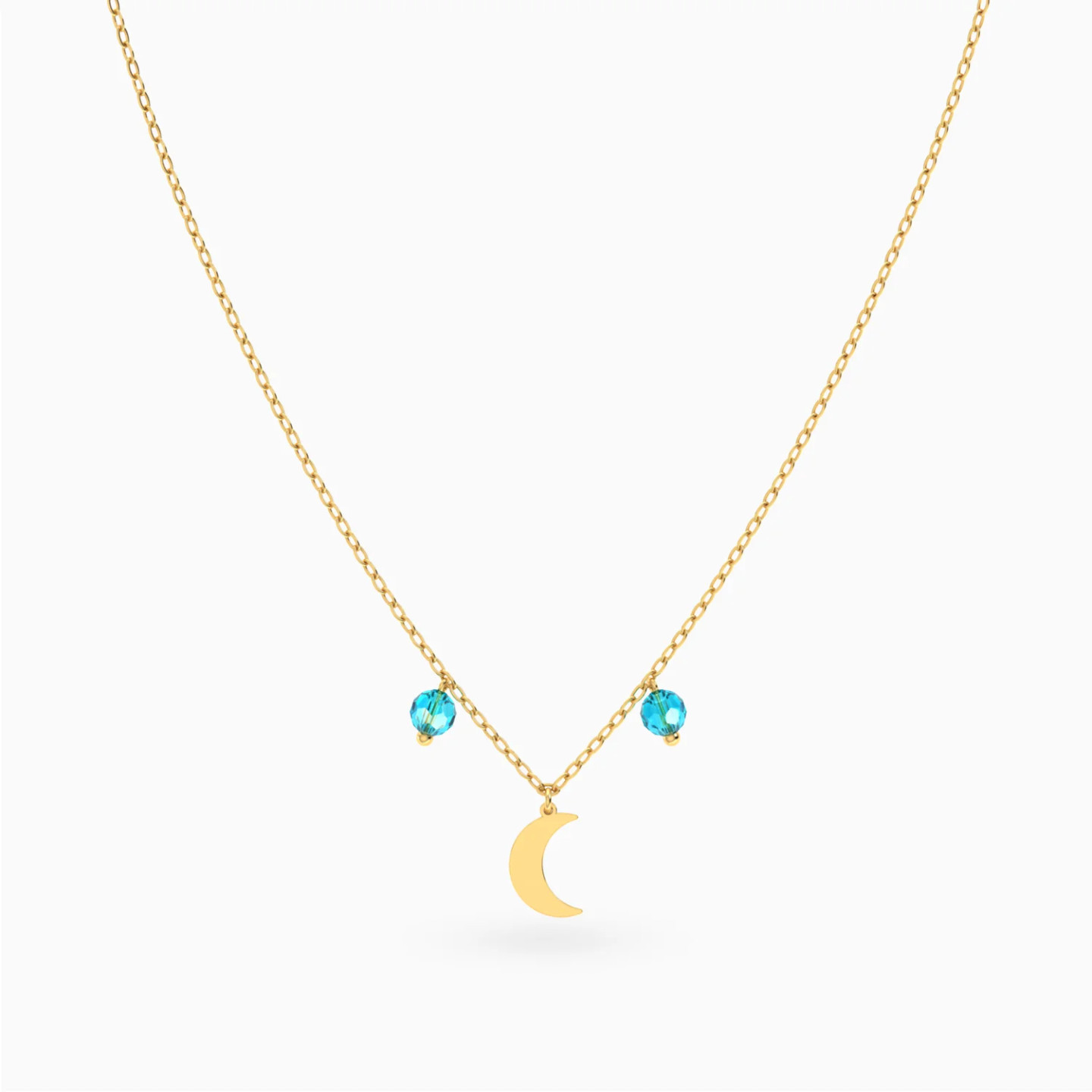 Crescent Blue Stones Necklace in 18K Gold - 3 Crescent Blue Stones Necklace in 18K Gold - 3