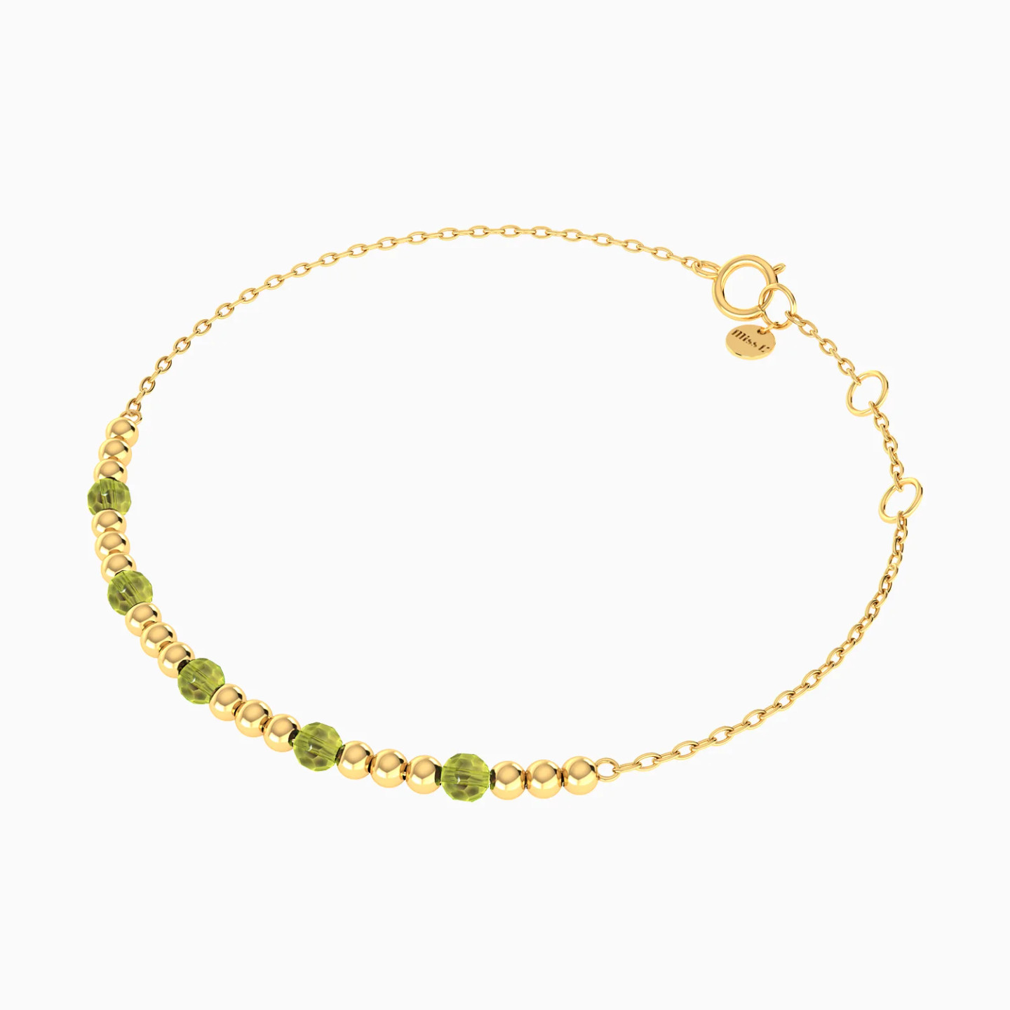 Beads Green Stones Chain Bracelet in 18K Gold - 3 Beads Green Stones Chain Bracelet in 18K Gold - 3