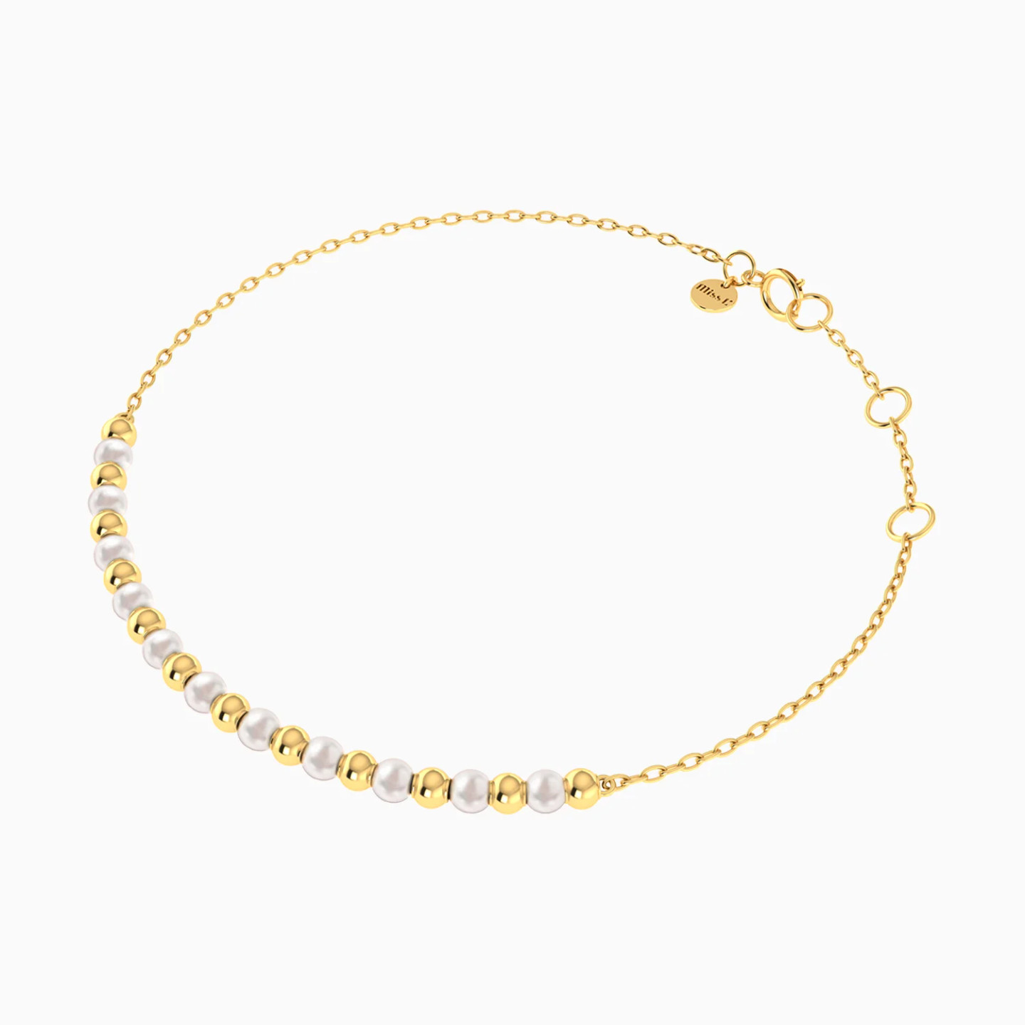 Beads & Pearl Chain Bracelet in 18K Gold - 3 Beads & Pearl Chain Bracelet in 18K Gold - 3