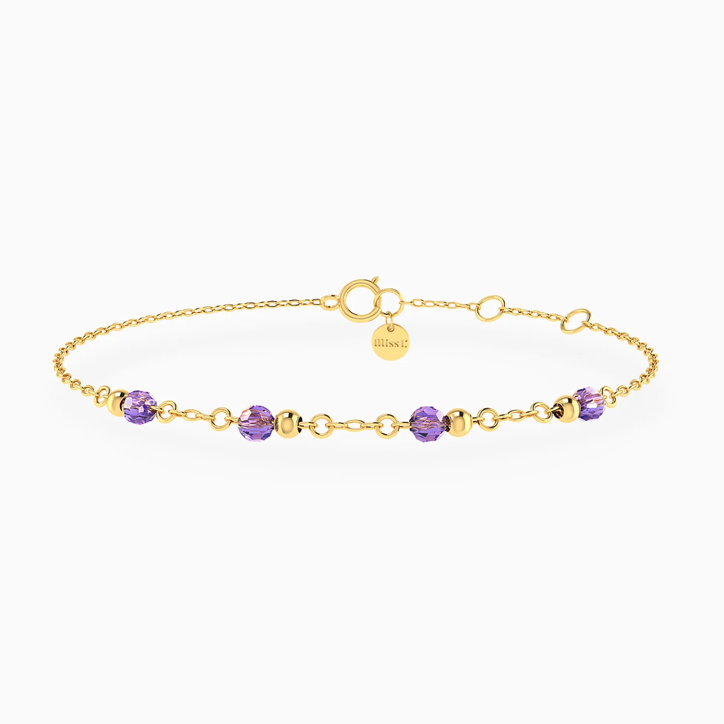Spaced Beads Purple Stones Chain Bracelet in 18K Gold Spaced Beads Purple Stones Chain Bracelet in 18K Gold