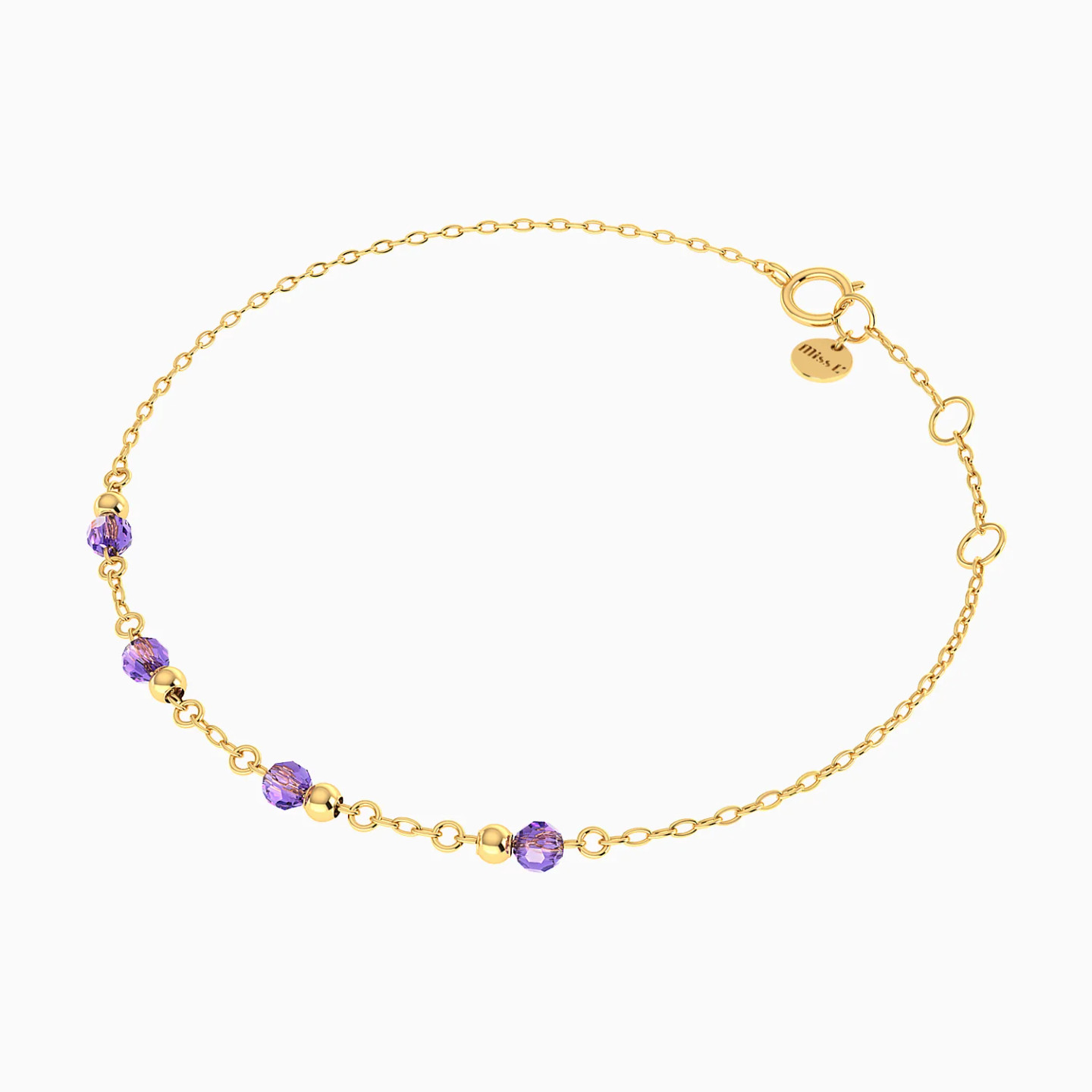 Spaced Beads Purple Stones Chain Bracelet in 18K Gold - 3 Spaced Beads Purple Stones Chain Bracelet in 18K Gold - 3
