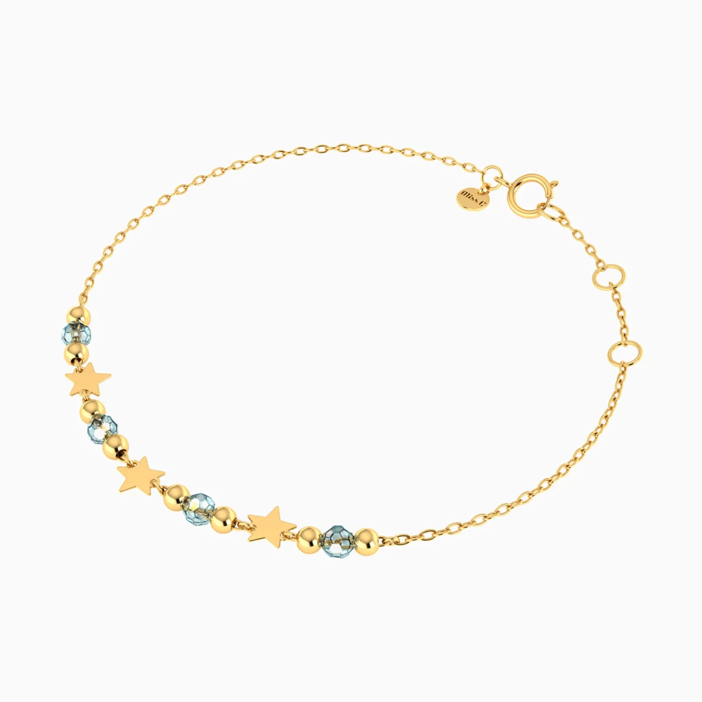 Stars & Beads Blue Stones Chain Bracelet in 18K Gold - 3 Stars & Beads Blue Stones Chain Bracelet in 18K Gold - 3