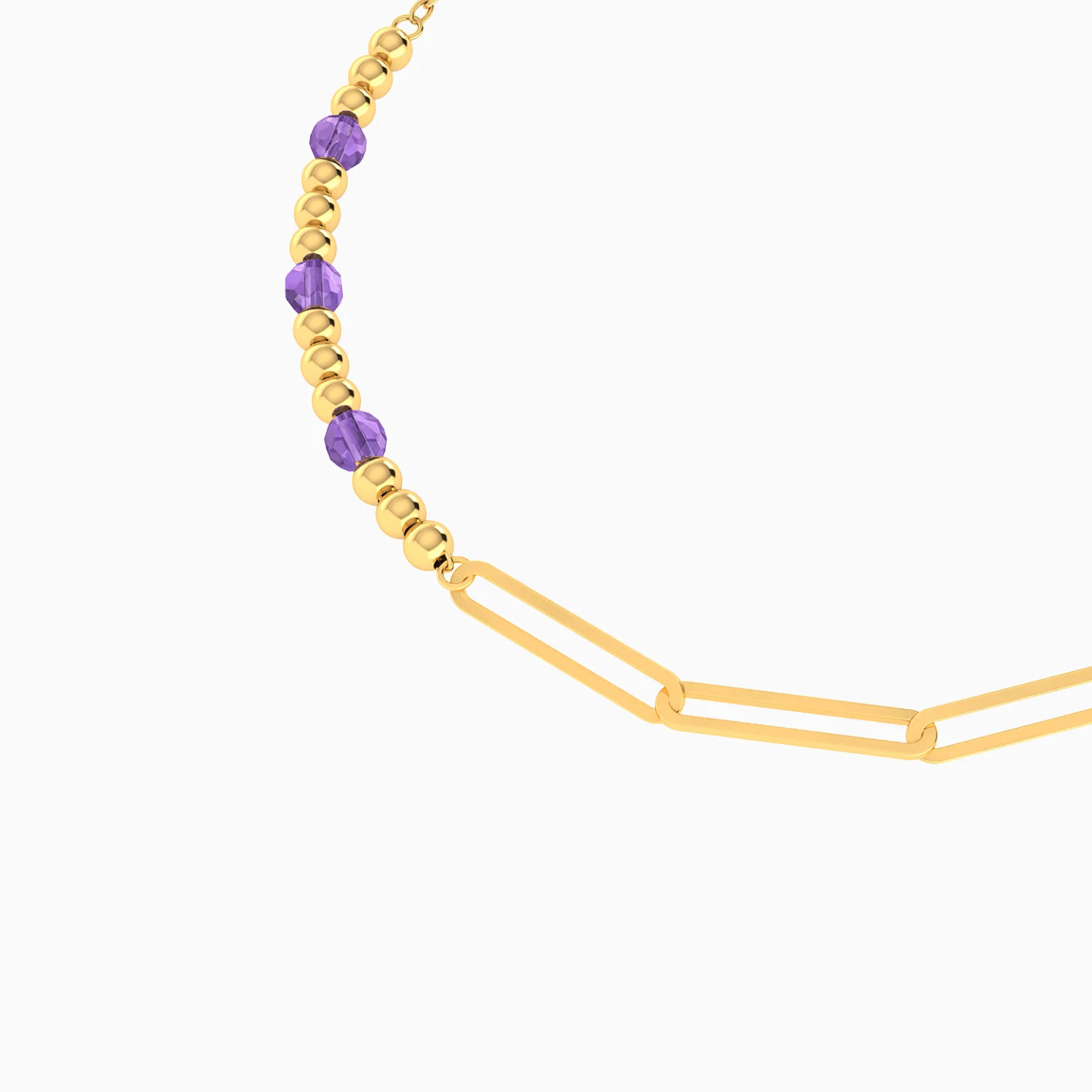 Elongated Links & Beads Purple Stones Chain Bracelet in 18K Gold - 4 Elongated Links & Beads Purple Stones Chain Bracelet in 18K Gold - 4