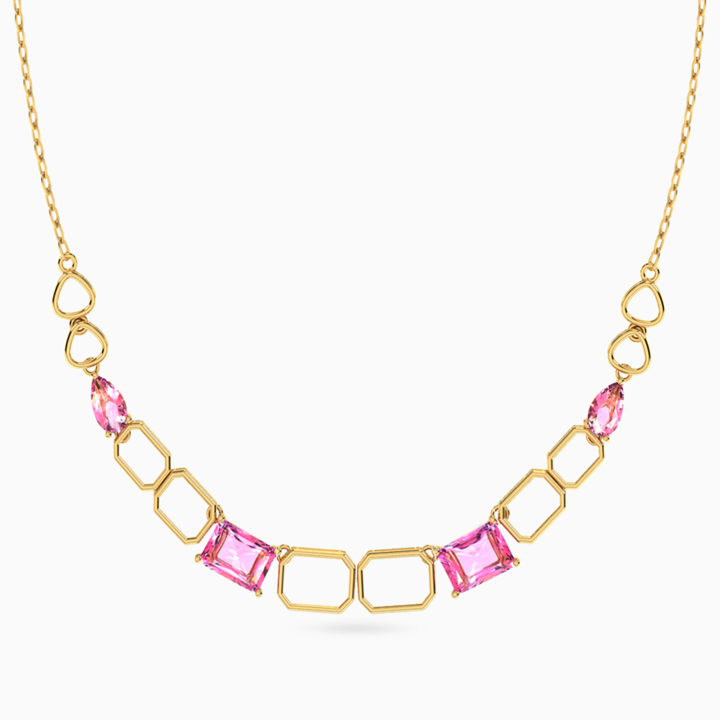 18K Gold Colored Stones Chain Necklace