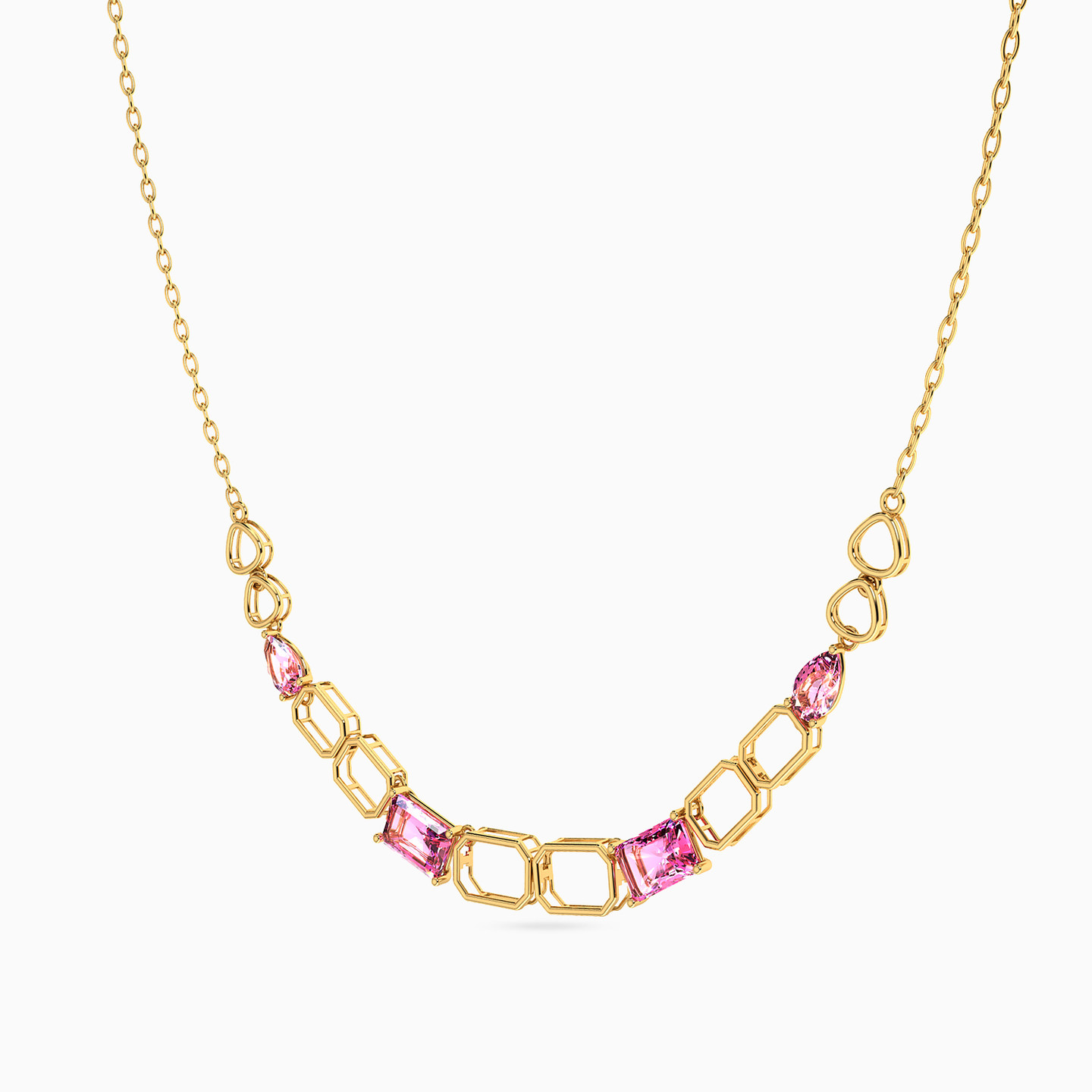 18K Gold Colored Stones Chain Necklace - 2