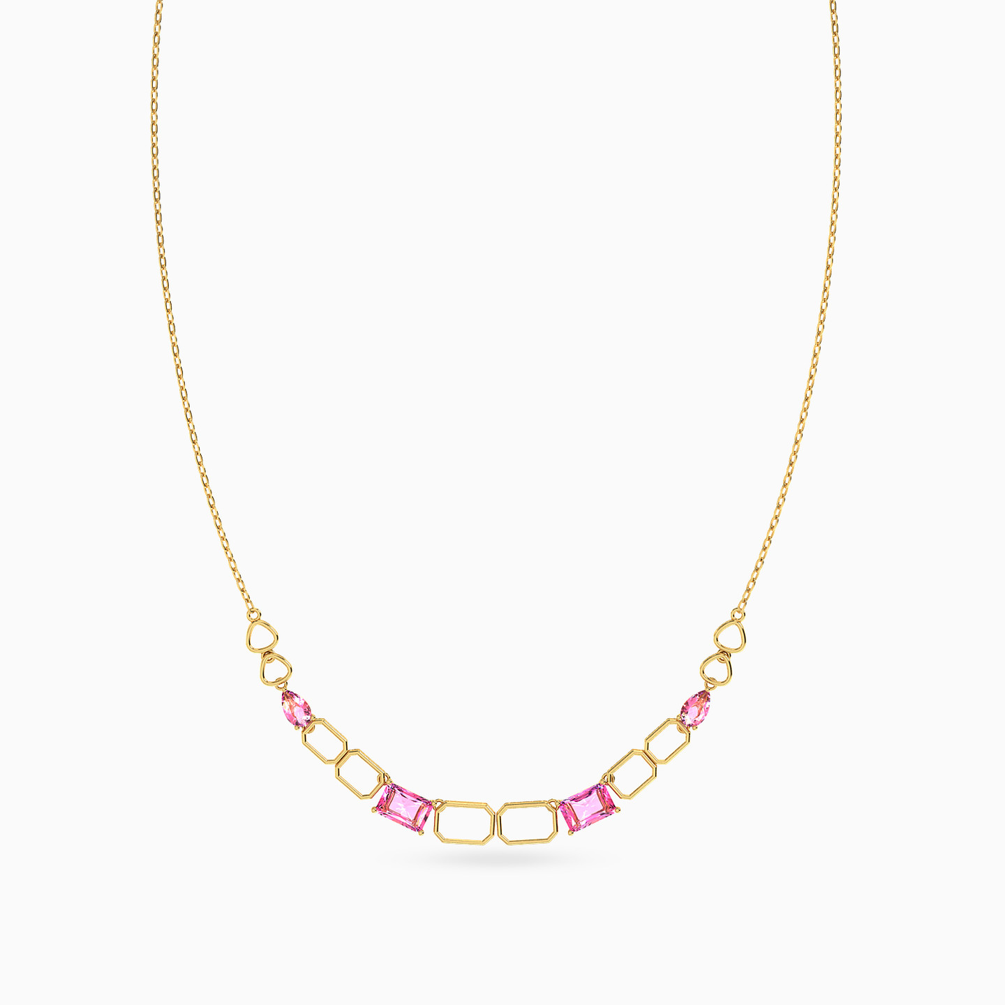 18K Gold Colored Stones Chain Necklace - 3