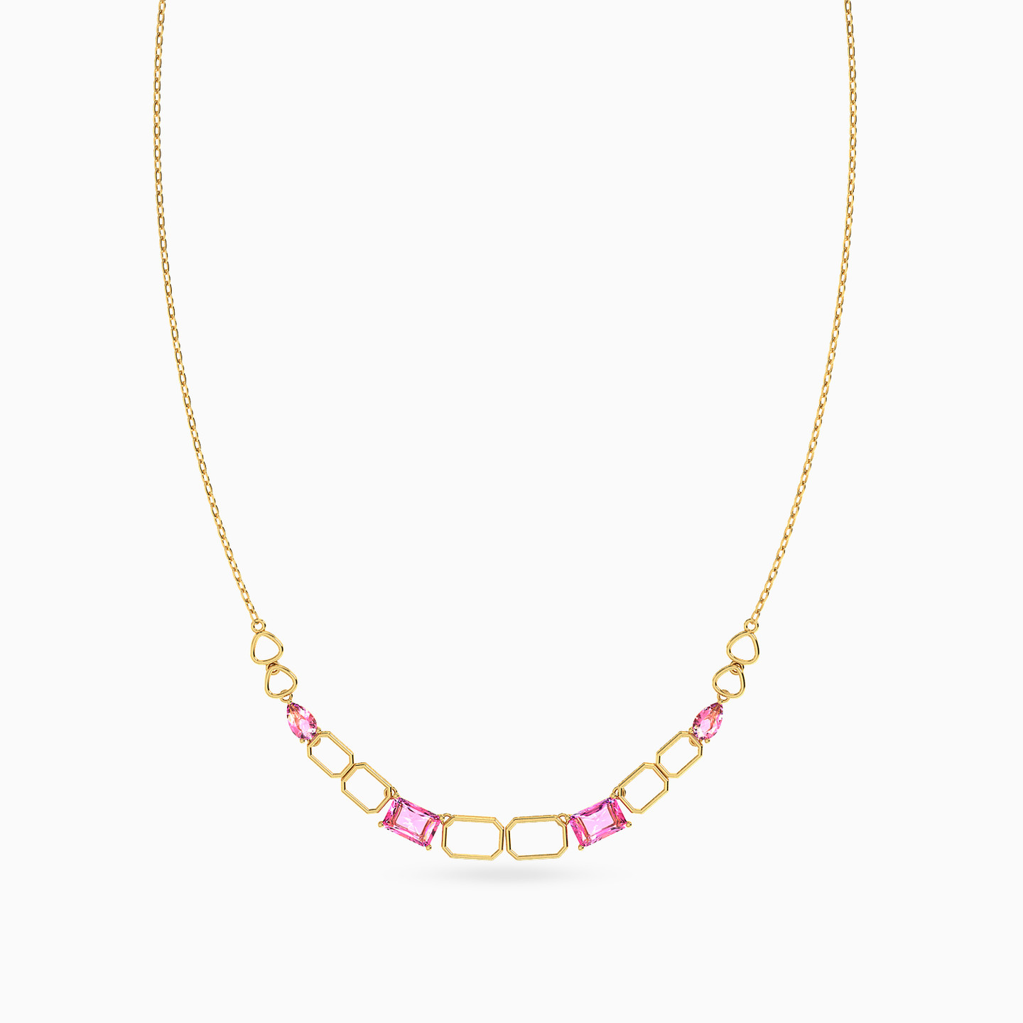 Links Rose Stone Chain Necklace in 18K Gold - 3 Links Rose Stone Chain Necklace in 18K Gold - 3
