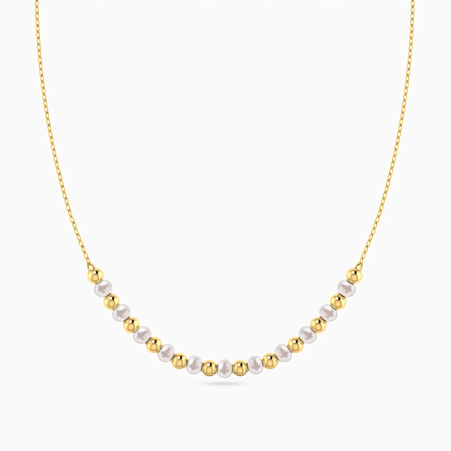 Beads & Pearl Chain Necklace in 18K Gold - 3 Beads & Pearl Chain Necklace in 18K Gold - 3