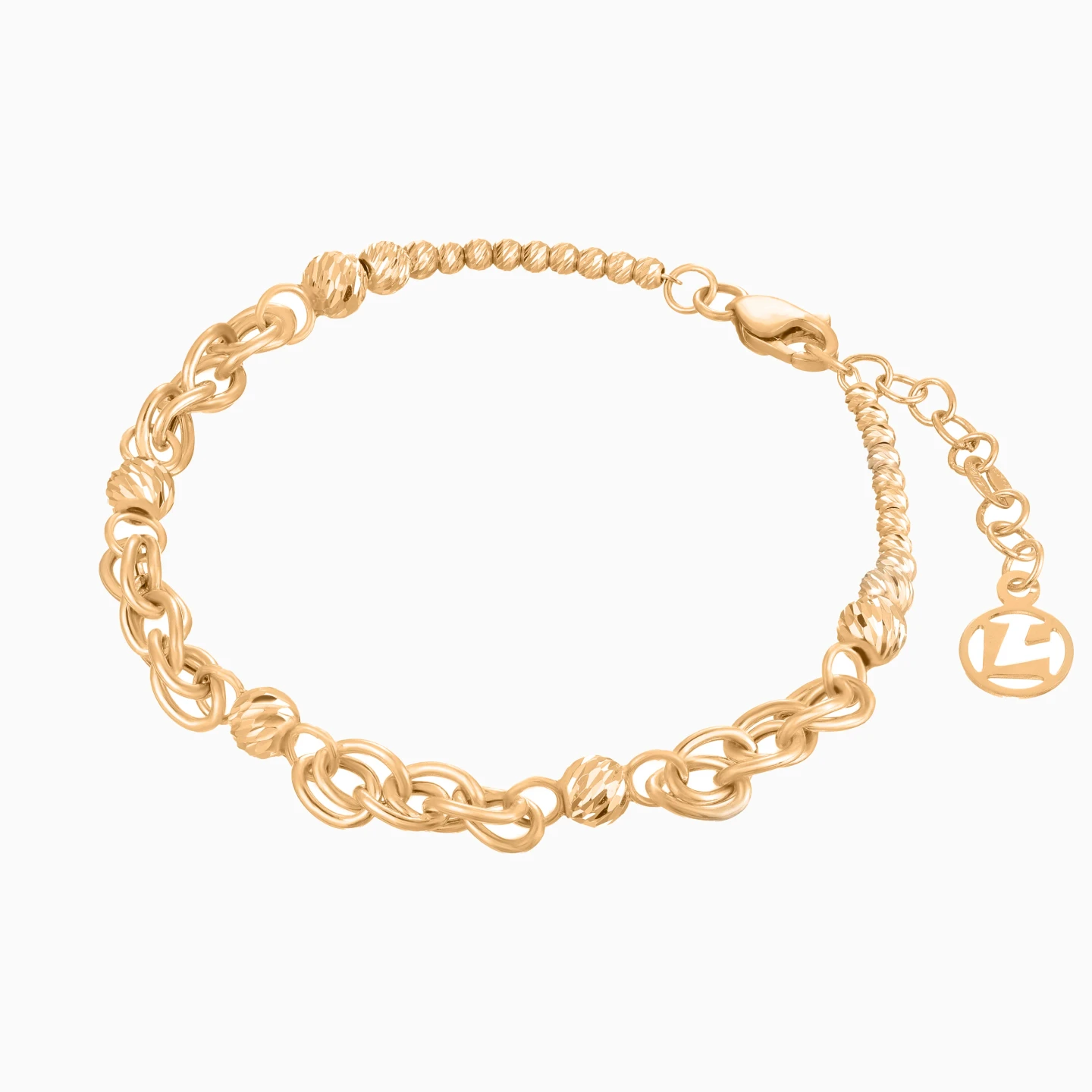Oval Links & Beads Chain Bracelet in 21K Gold - 3 Oval Links & Beads Chain Bracelet in 21K Gold - 3