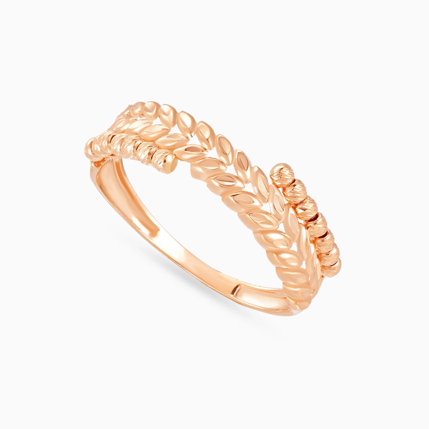 Beads & Leaves Pattern Ring in 21K Gold - 3 Beads & Leaves Pattern Ring in 21K Gold - 3