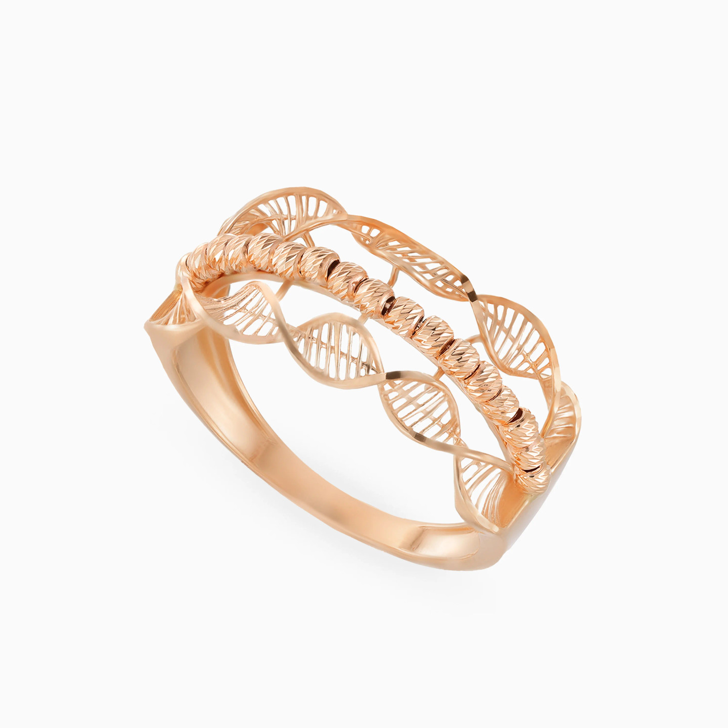 Beads & Airy Wave Pattern Ring in 21K Gold - 3 Beads & Airy Wave Pattern Ring in 21K Gold - 3