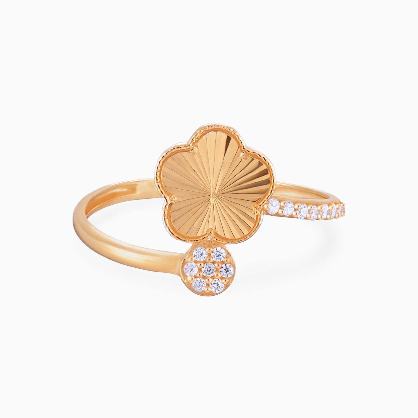 Textured Flower & Floral Cluster Cubic Zirconia Bypass Ring in 21K Gold Textured Flower & Floral Cluster Cubic Zirconia Bypass Ring in 21K Gold