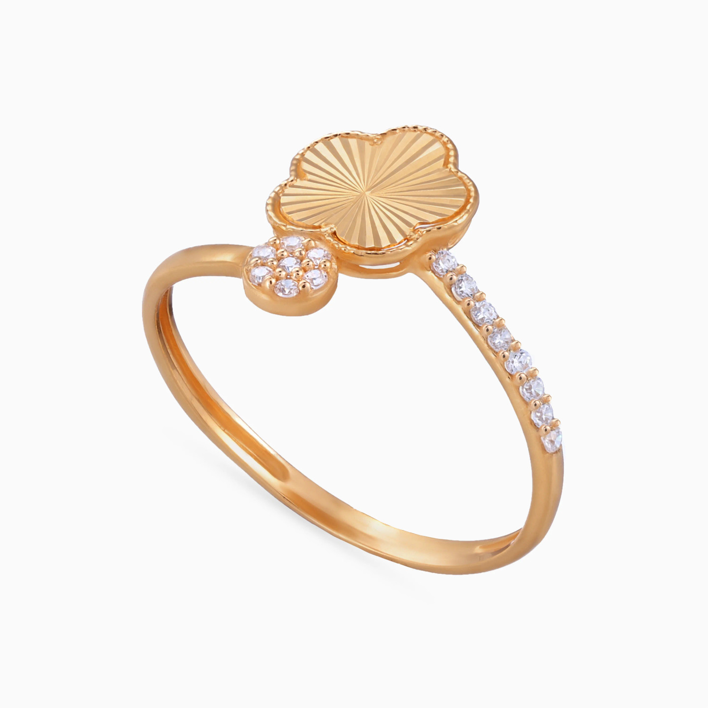 Textured Flower & Floral Cluster Cubic Zirconia Bypass Ring in 21K Gold - 3 Textured Flower & Floral Cluster Cubic Zirconia Bypass Ring in 21K Gold - 3
