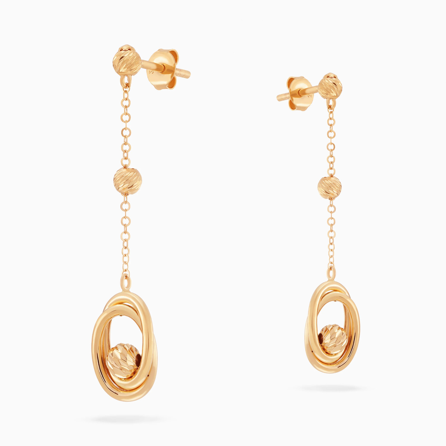 Intertwined Oval Loops & Beads Drop Earrings in 21K Gold - 4 Intertwined Oval Loops & Beads Drop Earrings in 21K Gold - 4