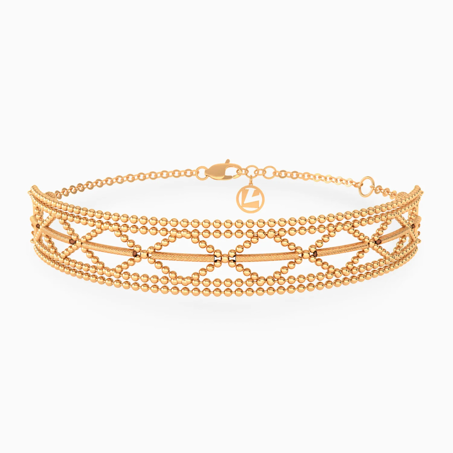 Geometric Layered Beaded Rows Chain Bracelet in 21K Gold Geometric Layered Beaded Rows Chain Bracelet in 21K Gold