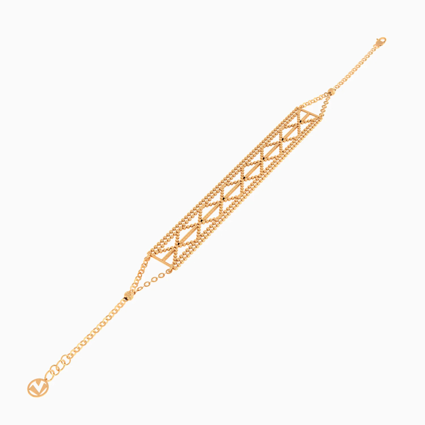 Geometric Layered Beaded Rows Chain Bracelet in 21K Gold - 3 Geometric Layered Beaded Rows Chain Bracelet in 21K Gold - 3