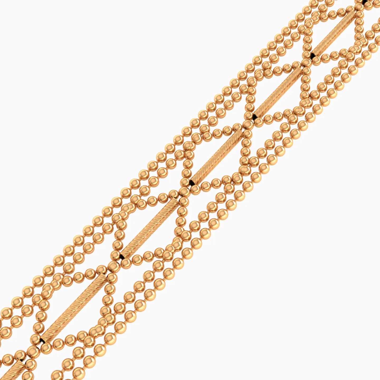 Geometric Layered Beaded Rows Chain Bracelet in 21K Gold - 4 Geometric Layered Beaded Rows Chain Bracelet in 21K Gold - 4