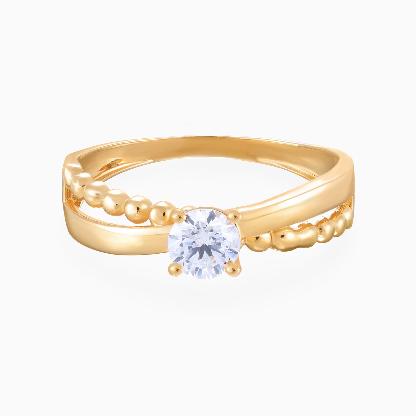 Beaded Crossover Cubic Zirconia Ring in 21K Gold Beaded Crossover Cubic Zirconia Ring in 21K Gold