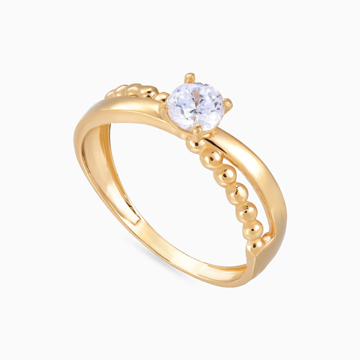 Beaded Crossover Cubic Zirconia Ring in 21K Gold - 3 Beaded Crossover Cubic Zirconia Ring in 21K Gold - 3