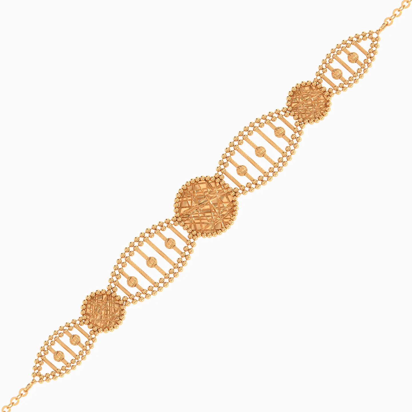 Elongated Open Motifs Beaded Chain Bracelet in 21K Gold - 3 Elongated Open Motifs Beaded Chain Bracelet in 21K Gold - 3