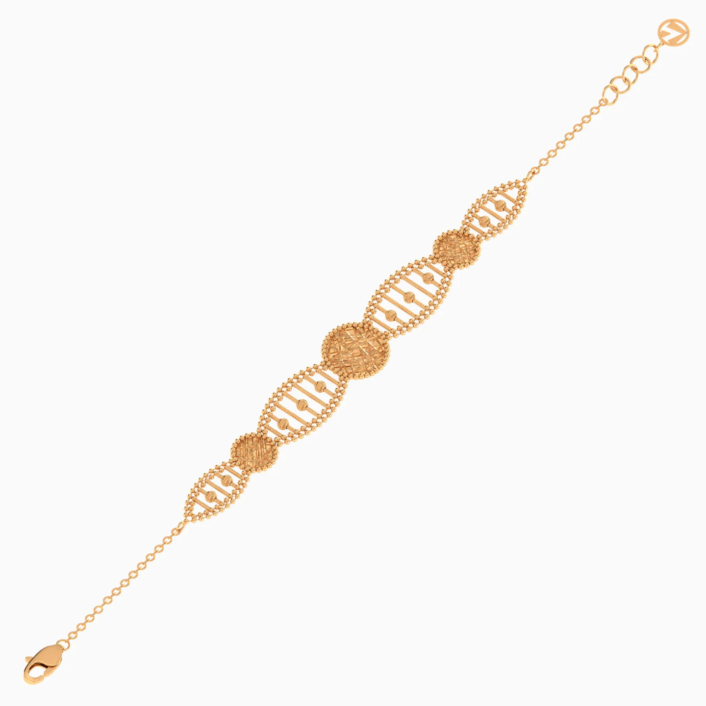 Elongated Open Motifs Beaded Chain Bracelet in 21K Gold - 4 Elongated Open Motifs Beaded Chain Bracelet in 21K Gold - 4
