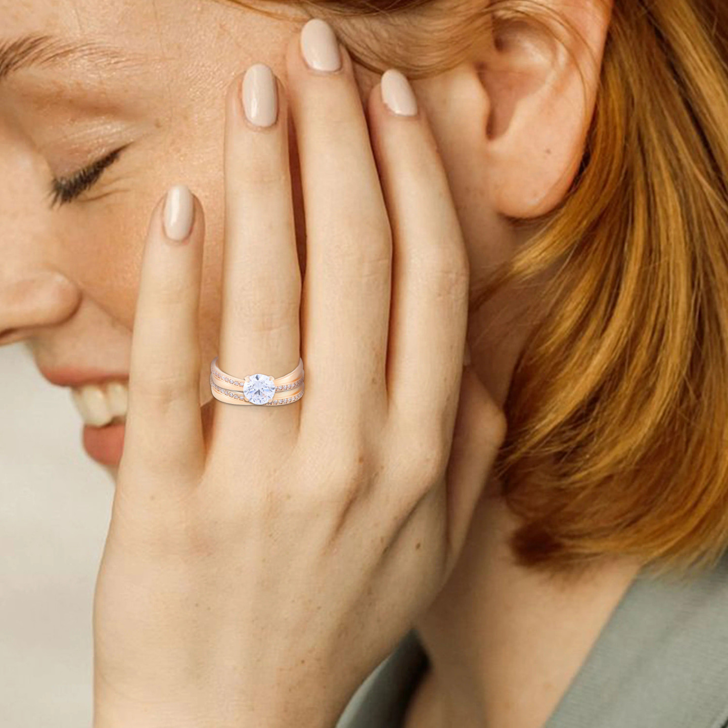 Crossover Cubic Zirconia Twin Rings in 21K Gold - 2 Crossover Cubic Zirconia Twin Rings in 21K Gold - 2
