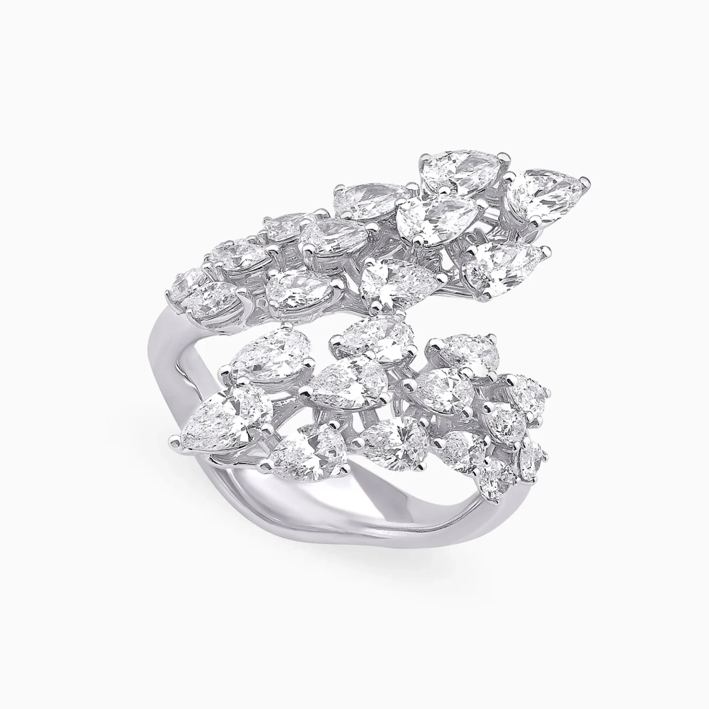Leaves Diamond Bypass Ring in 18K Gold - 3 Leaves Diamond Bypass Ring in 18K Gold - 3