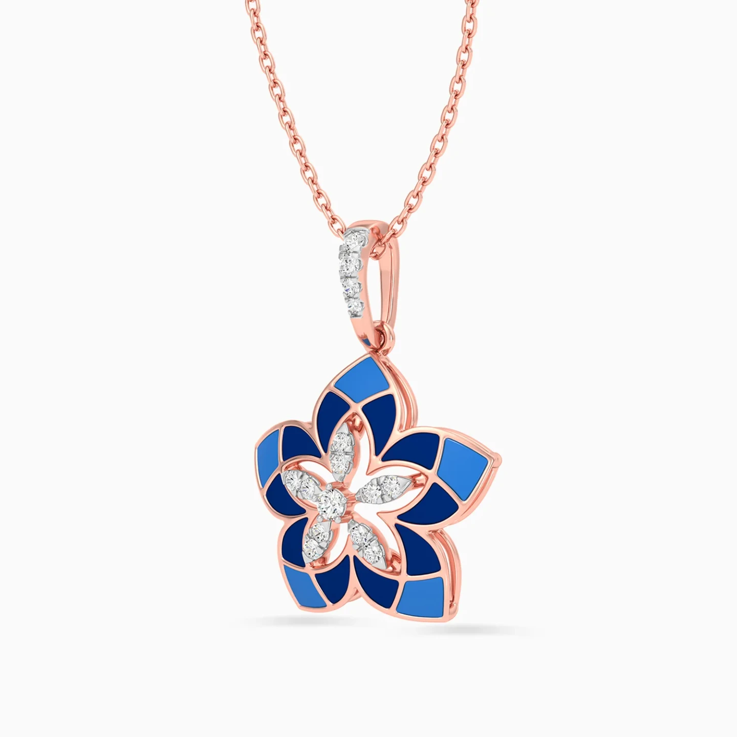 Daffodil Flower Enamel Coated Diamond Necklace in 18K Gold - 2 Daffodil Flower Enamel Coated Diamond Necklace in 18K Gold - 2