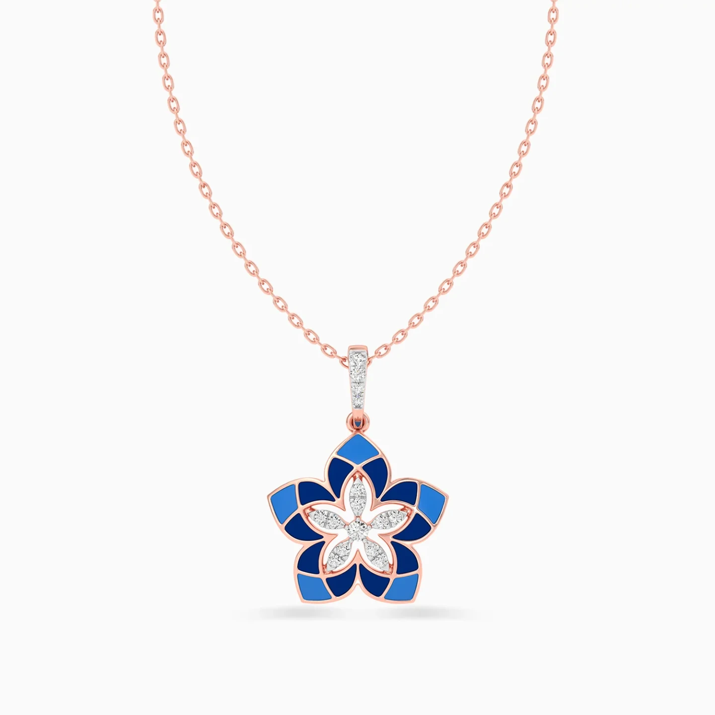 Daffodil Flower Enamel Coated Diamond Necklace in 18K Gold - 3 Daffodil Flower Enamel Coated Diamond Necklace in 18K Gold - 3