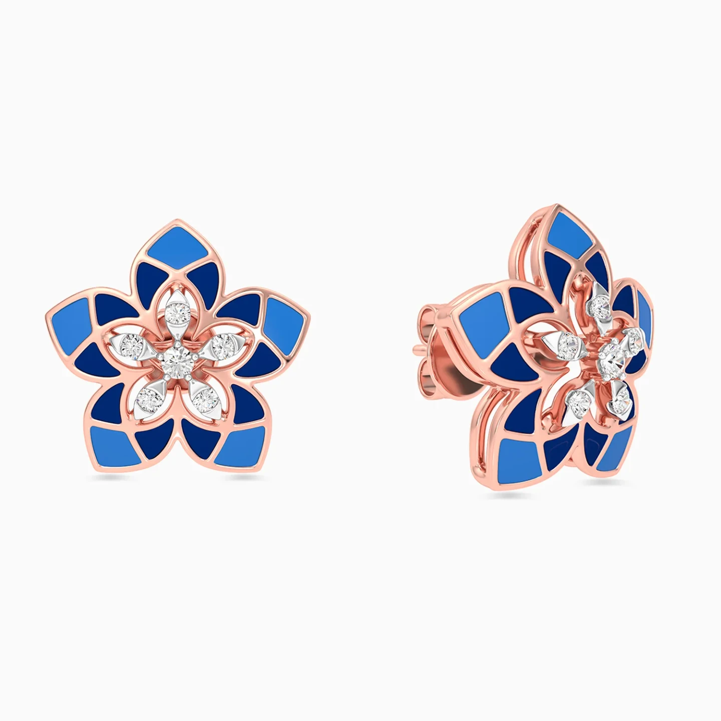 Daffodil Flower Enamel Coated Diamond Stud Earrings in 18K Gold - 2 Daffodil Flower Enamel Coated Diamond Stud Earrings in 18K Gold - 2