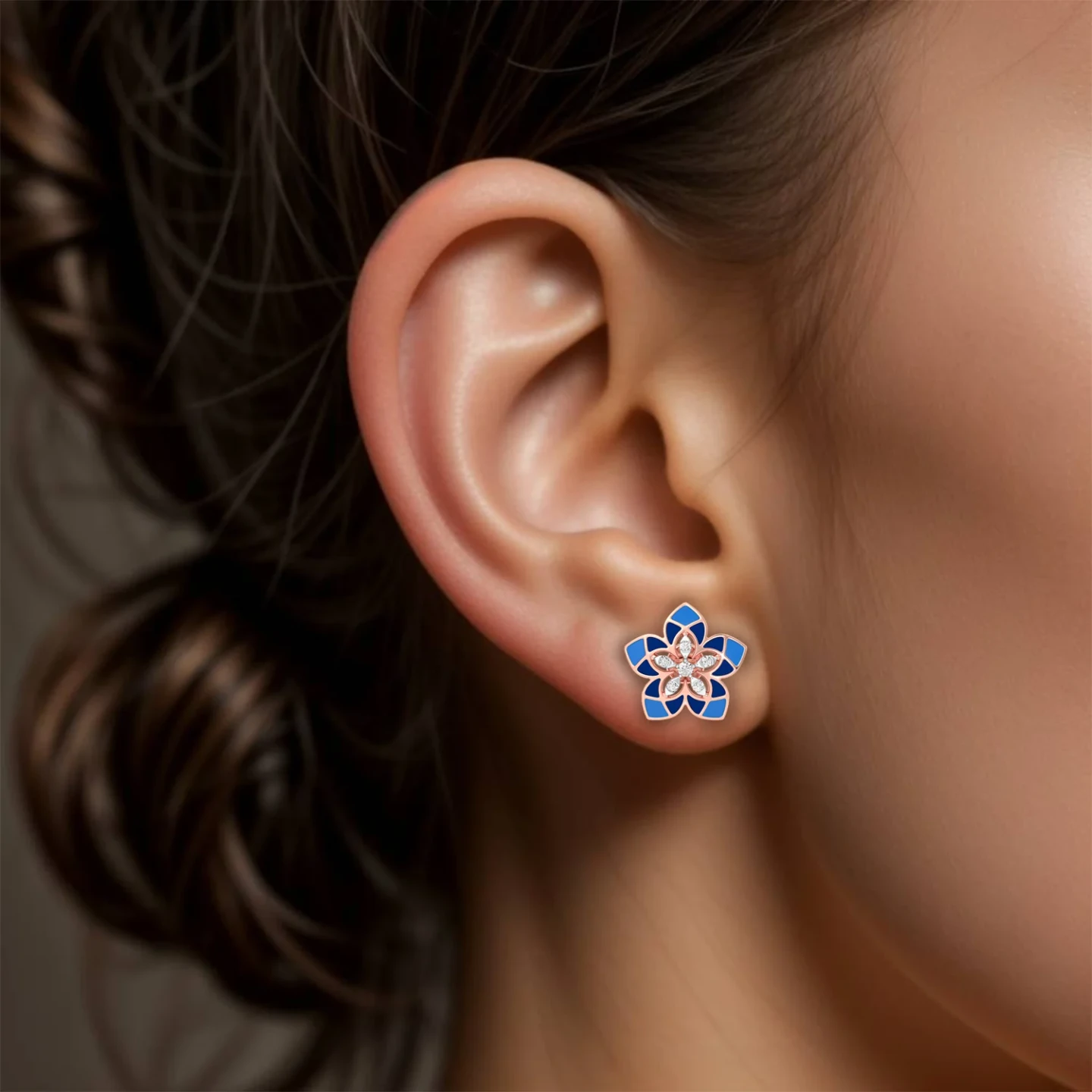 Daffodil Flower Enamel Coated Diamond Stud Earrings in 18K Gold - 3 Daffodil Flower Enamel Coated Diamond Stud Earrings in 18K Gold - 3