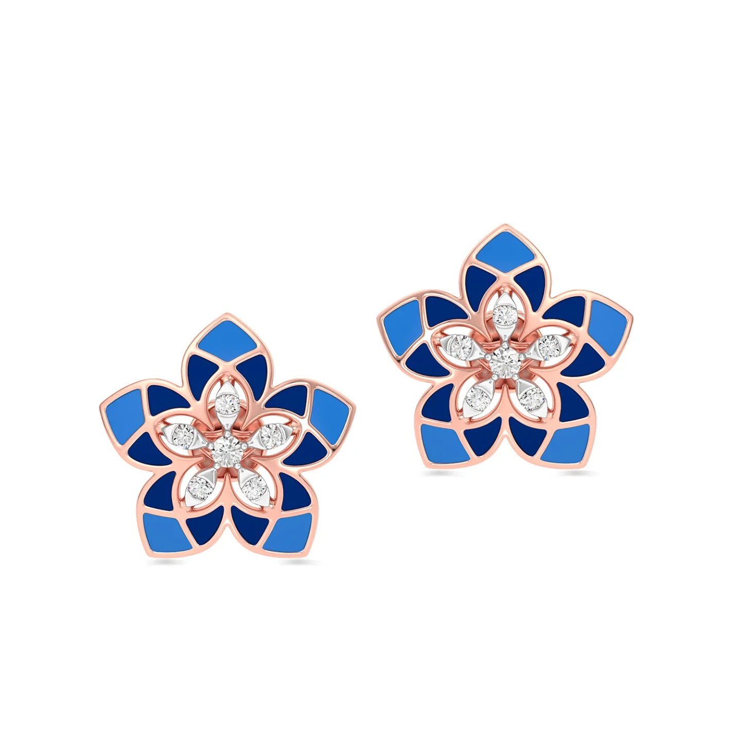 Daffodil Flower Enamel Coated Diamond Stud Earrings in 18K Gold - 4 Daffodil Flower Enamel Coated Diamond Stud Earrings in 18K Gold - 4