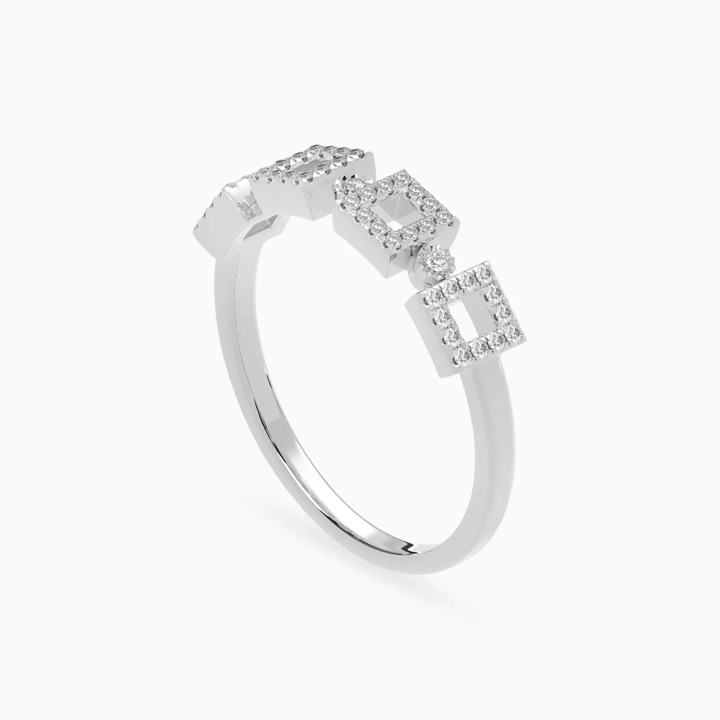 Open Square Shapes Diamond Ring in 18K Gold - 3 Open Square Shapes Diamond Ring in 18K Gold - 3