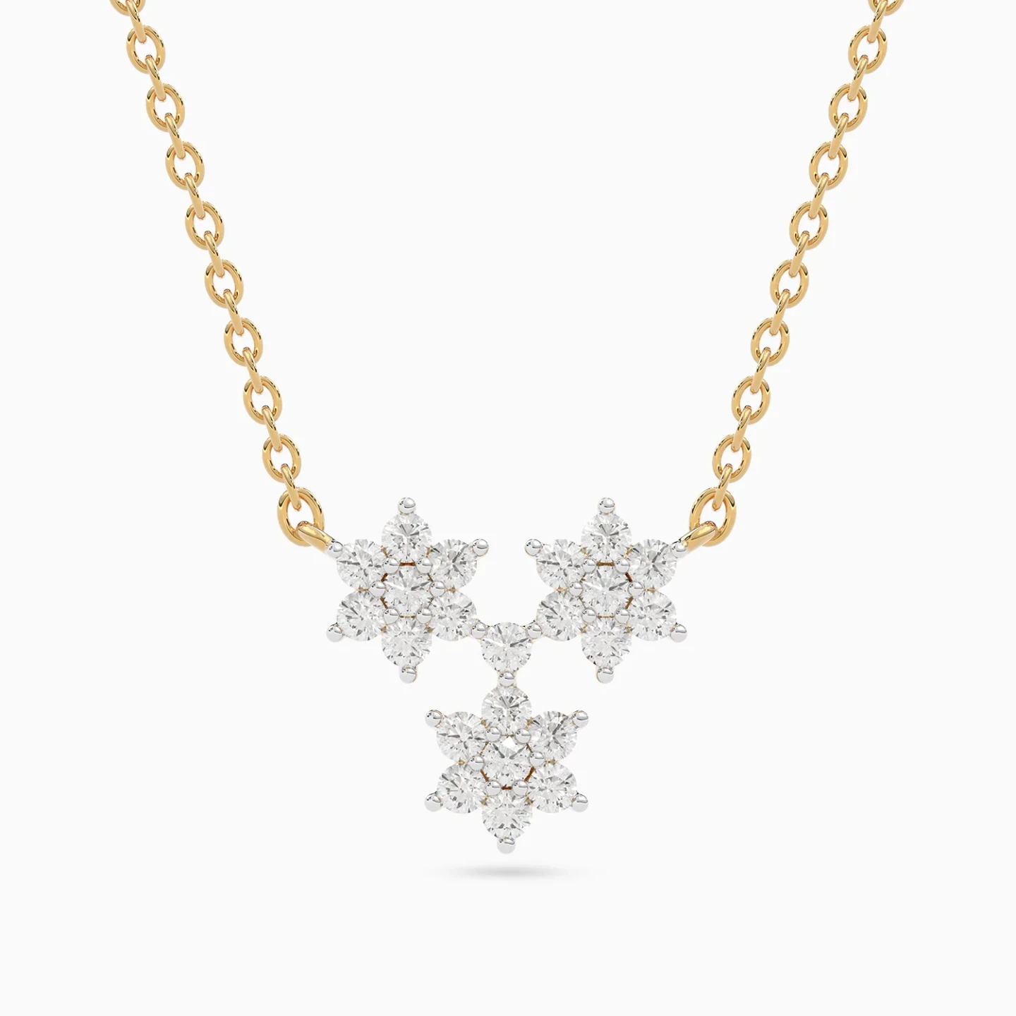 Triangle of Floral Cluster Diamond Necklace in 18K Gold Triangle of Floral Cluster Diamond Necklace in 18K Gold