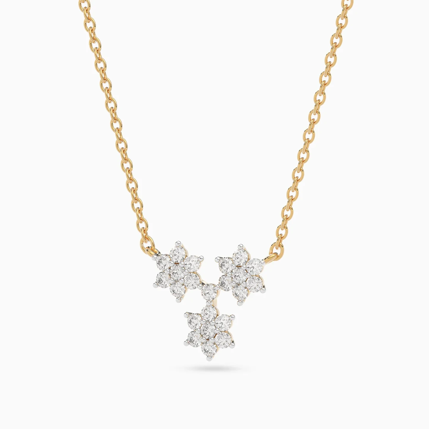 Triangle of Floral Cluster Diamond Necklace in 18K Gold - 2 Triangle of Floral Cluster Diamond Necklace in 18K Gold - 2