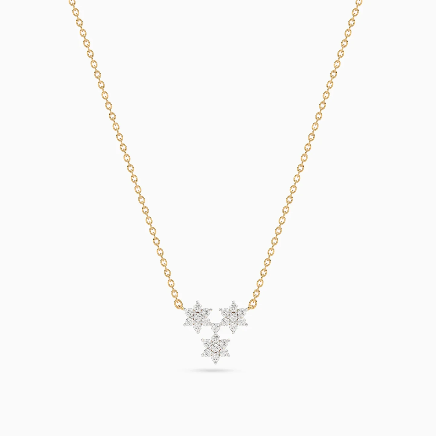 Triangle of Floral Cluster Diamond Necklace in 18K Gold - 4 Triangle of Floral Cluster Diamond Necklace in 18K Gold - 4