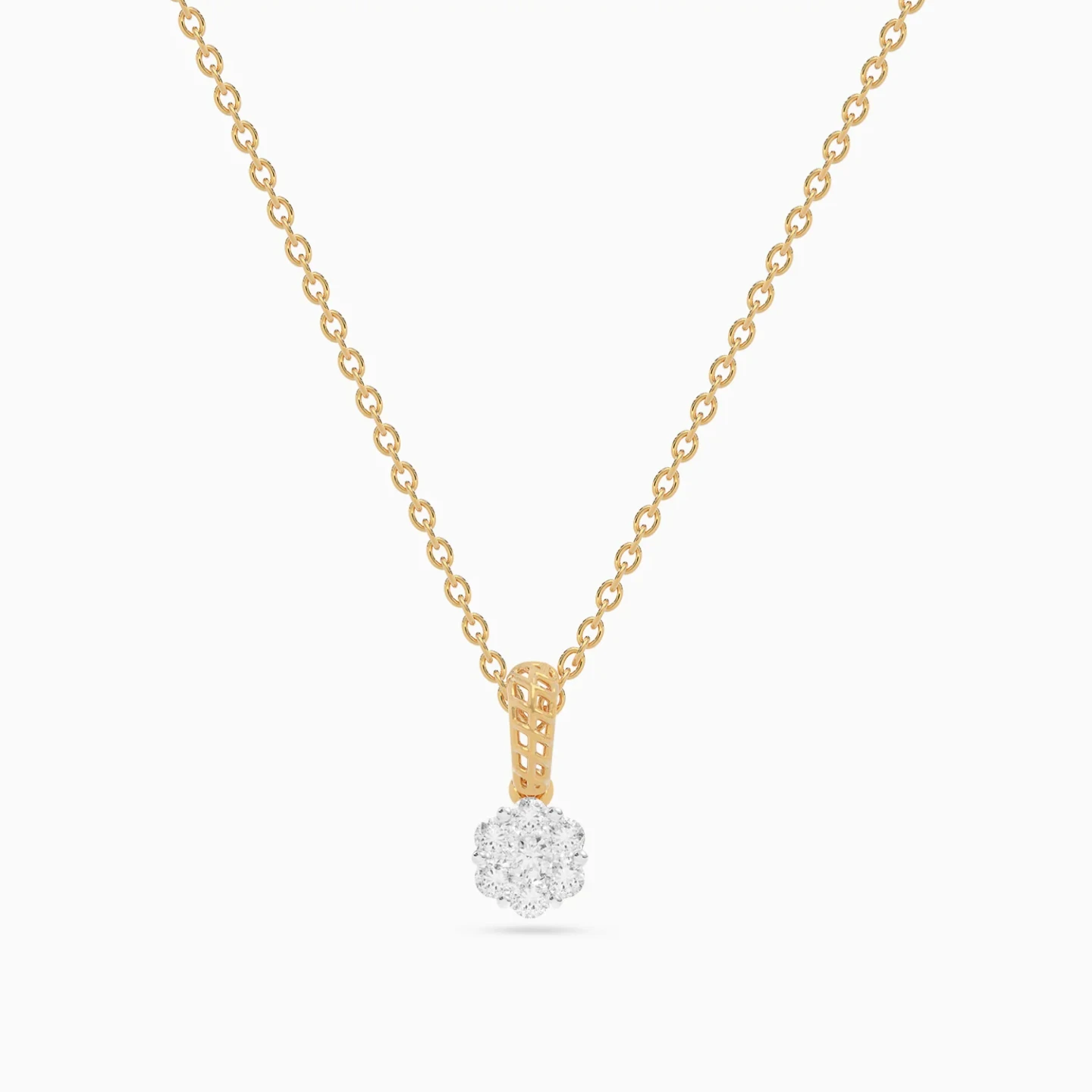 Dropped Floral Cluster Diamond Necklace in 18K Gold - 4 Dropped Floral Cluster Diamond Necklace in 18K Gold - 4
