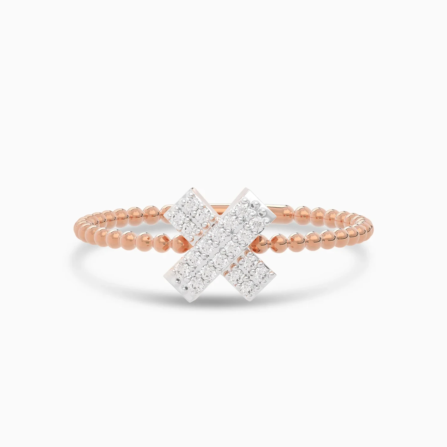 X Shaped Motif & Beaded Diamond Ring in 18K Gold X Shaped Motif & Beaded Diamond Ring in 18K Gold