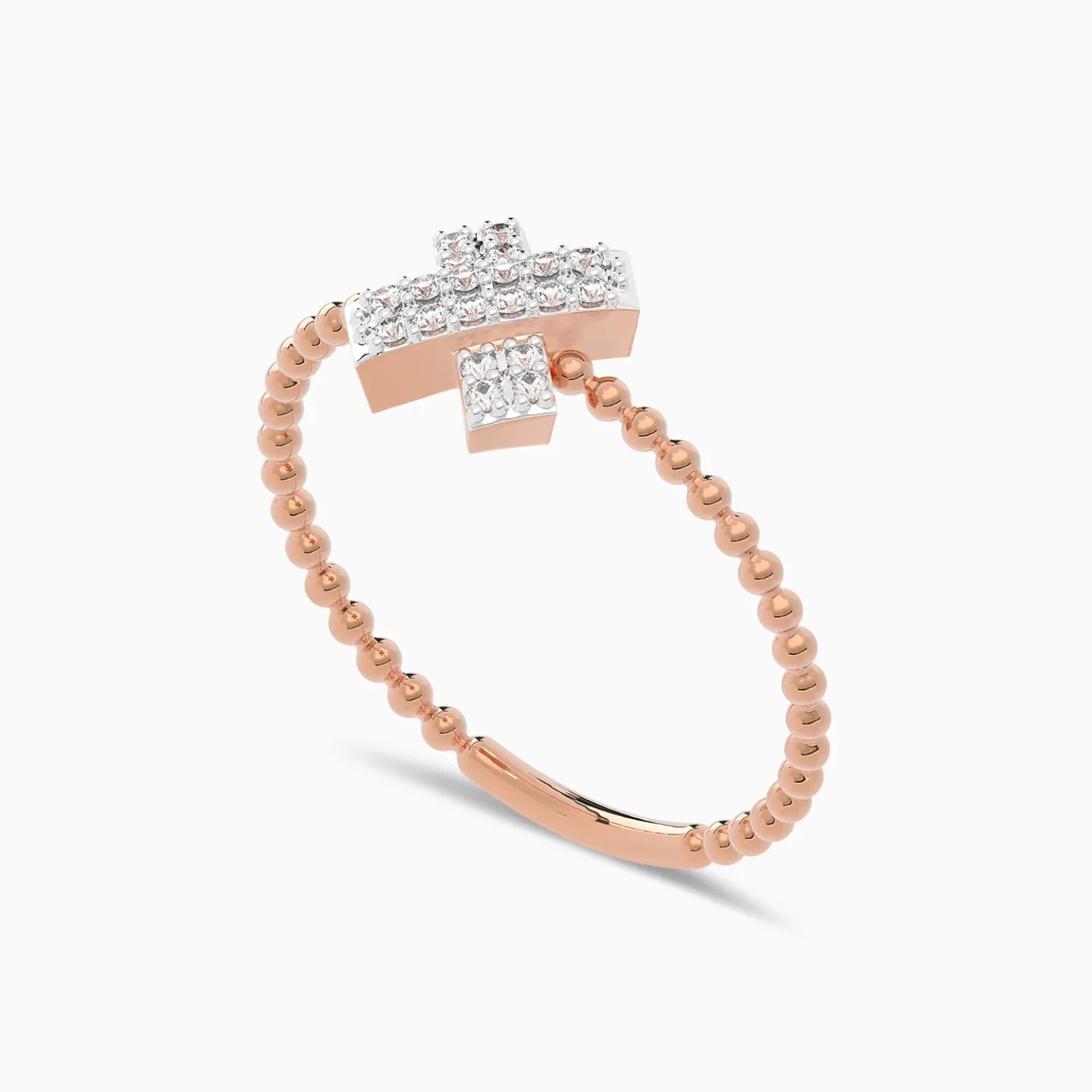 X Shaped Motif & Beaded Diamond Ring in 18K Gold - 3 X Shaped Motif & Beaded Diamond Ring in 18K Gold - 3