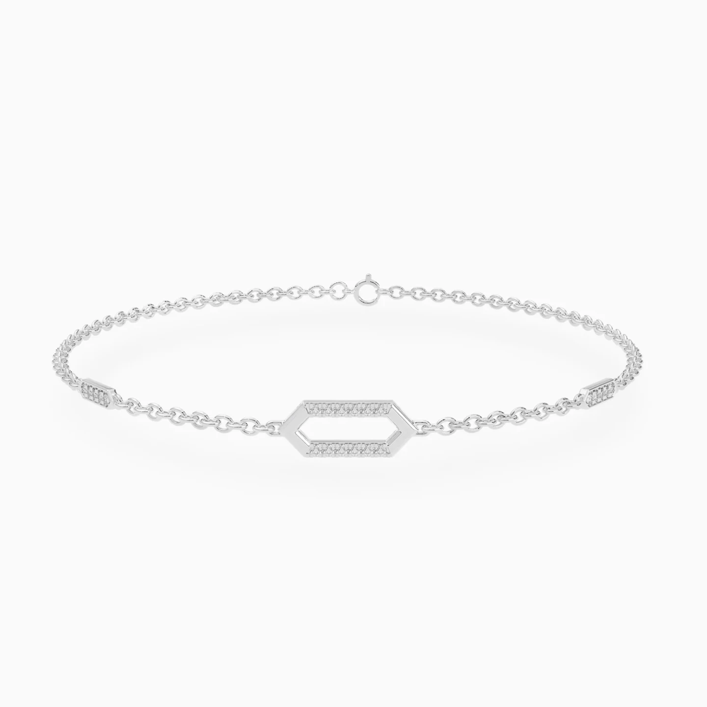 Hexagonal Frame & Elongated Links Diamond Chain Bracelet in 18K Gold Hexagonal Frame & Elongated Links Diamond Chain Bracelet in 18K Gold