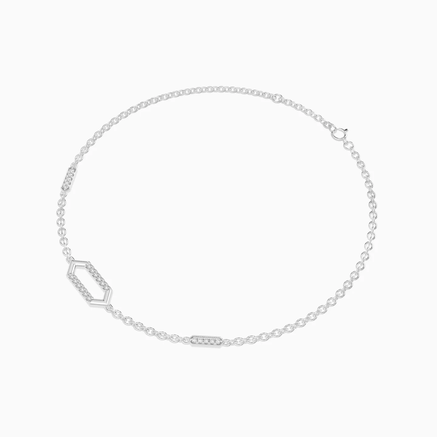 Hexagonal Frame & Elongated Links Diamond Chain Bracelet in 18K Gold - 3 Hexagonal Frame & Elongated Links Diamond Chain Bracelet in 18K Gold - 3